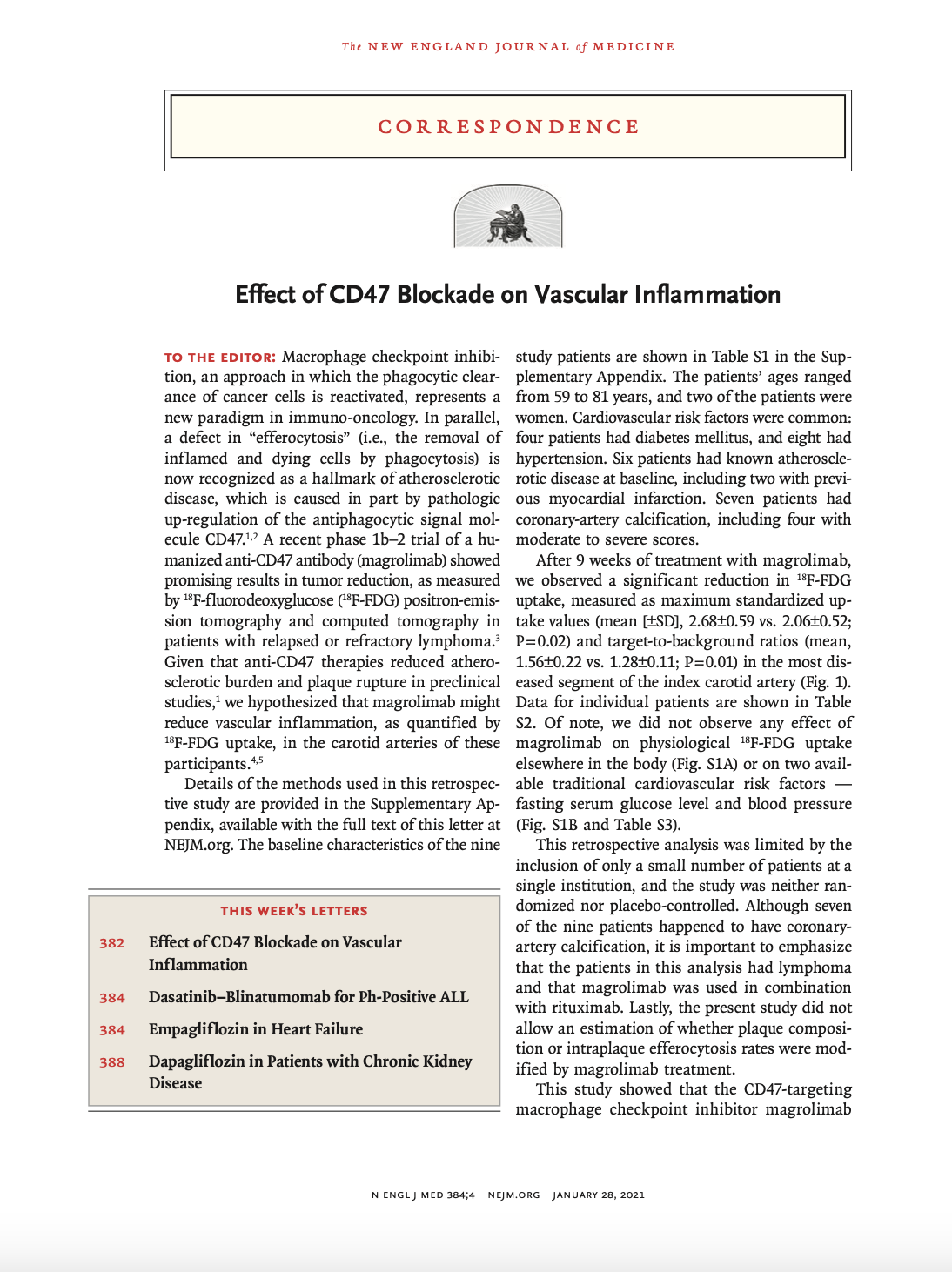 Effect of CD47 Blockade on Vascular Inflammation